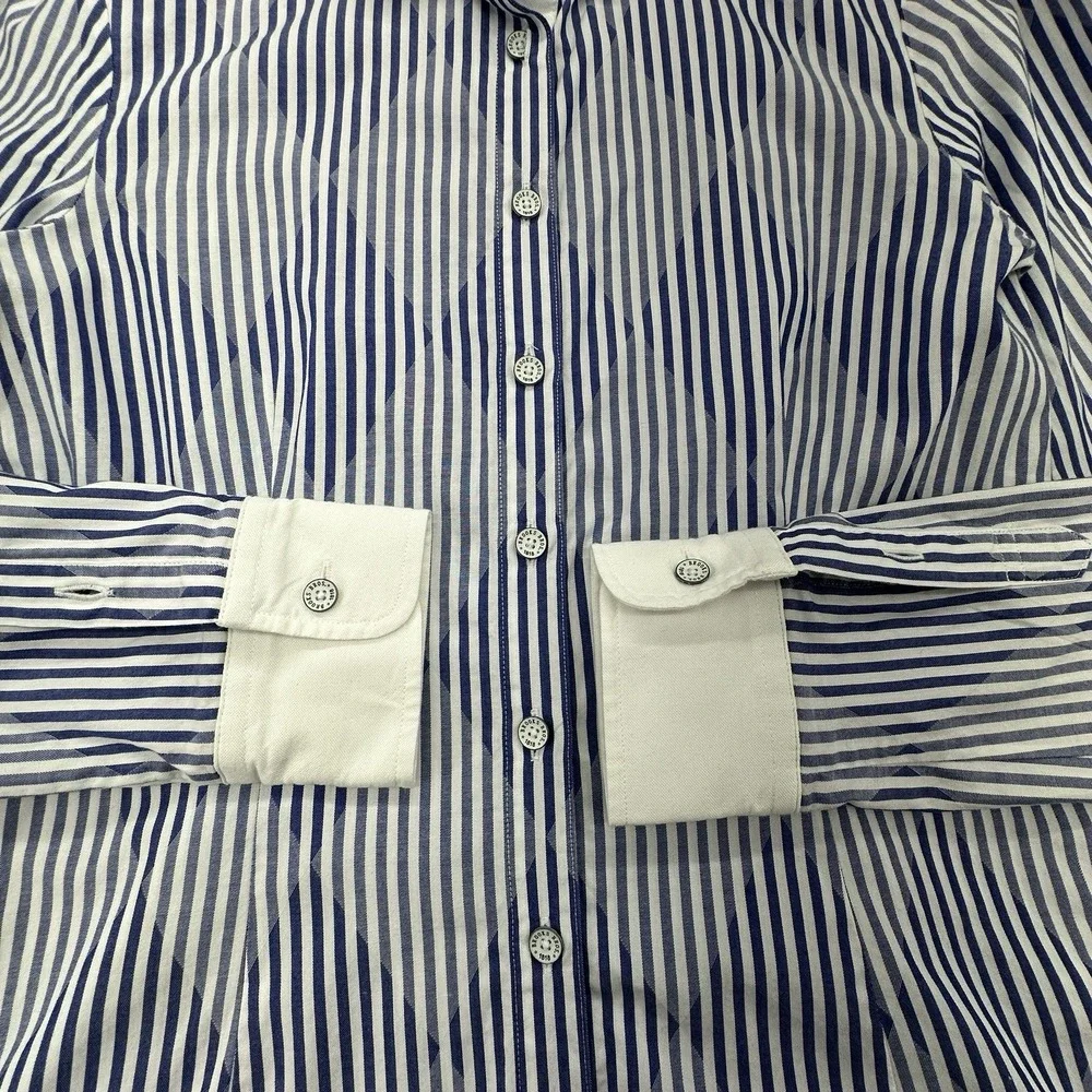 Brooks Brothers Red Fleece Womens 0 Blue White Stripe Button Down Cotton Shirt - Picture 7 of 8